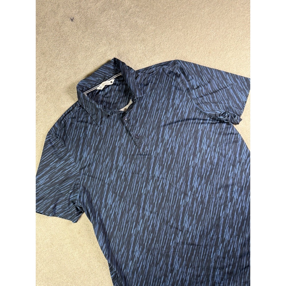 7 Diamonds Rye 4-Way Stretch Polo Shirt Mens Large Navy Blue Abstract